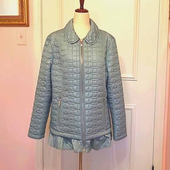 KATE SPADE dusty mint quilted ruffle coat - Picture 3 of 12
